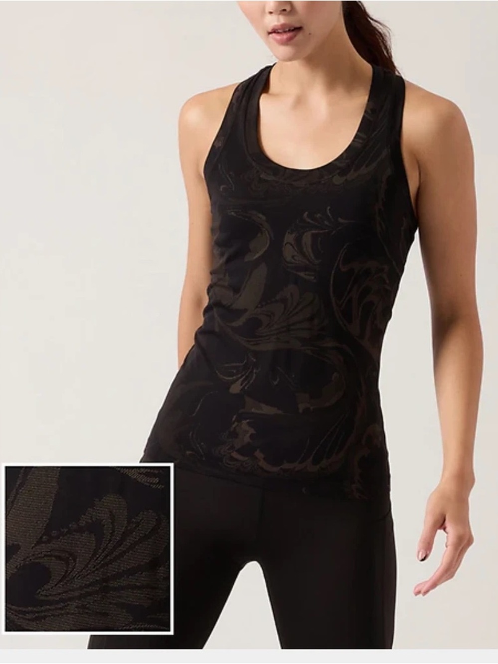 Athleta Momentum Seamless Tank Top Black Bronze Paisley Swift Racerback‎ XS EUC
